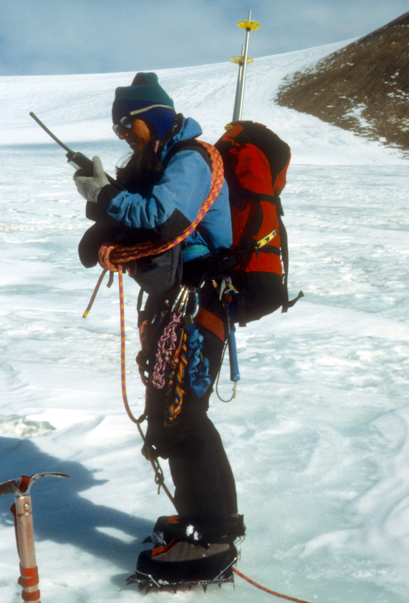 Our mountain guide keeps us scientists from falling into crevasses